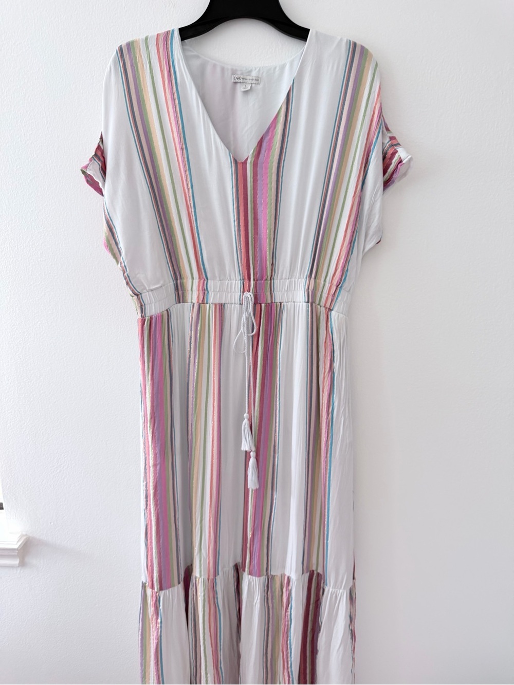 Cato Womens Large Striped Maxi Dress Tassel Tie Waist Boho Multicolor Summer - Picture 3 of 8
